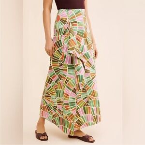 ANTHROPOLOGIE The Wolf Gang Samba Midi Skirt Geometric Colorful Print Medium